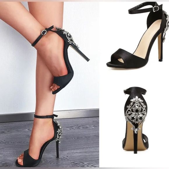 Elegant Rhinestone Peep Toe Stiletto Heels Size 9 - Picture 1 of 10